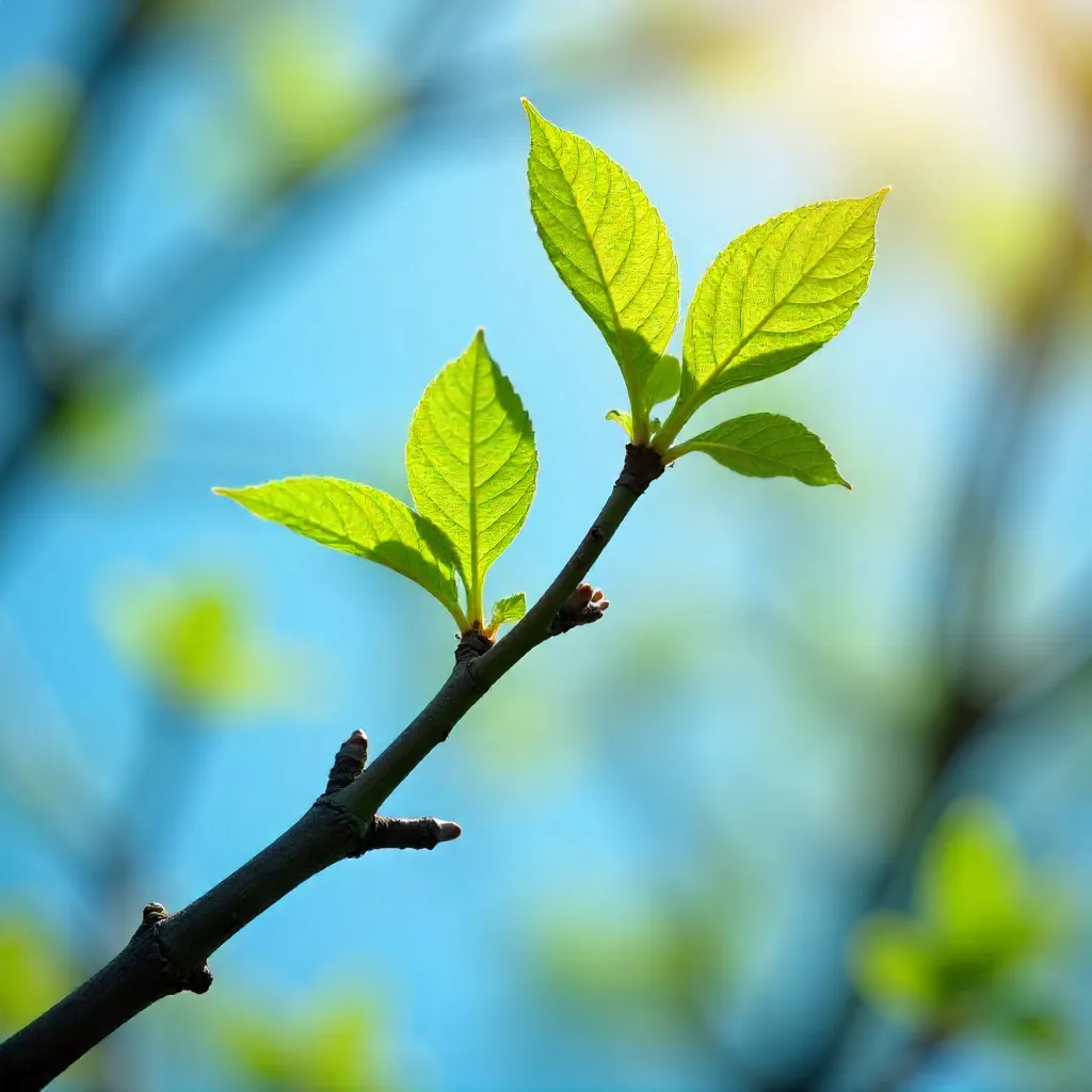 Close-Up of Fresh Green Leaves Reaching Skyward