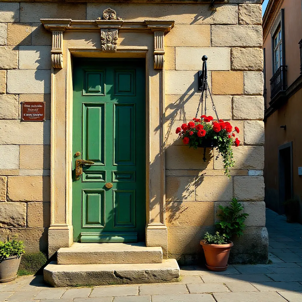 Historic Izmir Stone Facade with Green Door