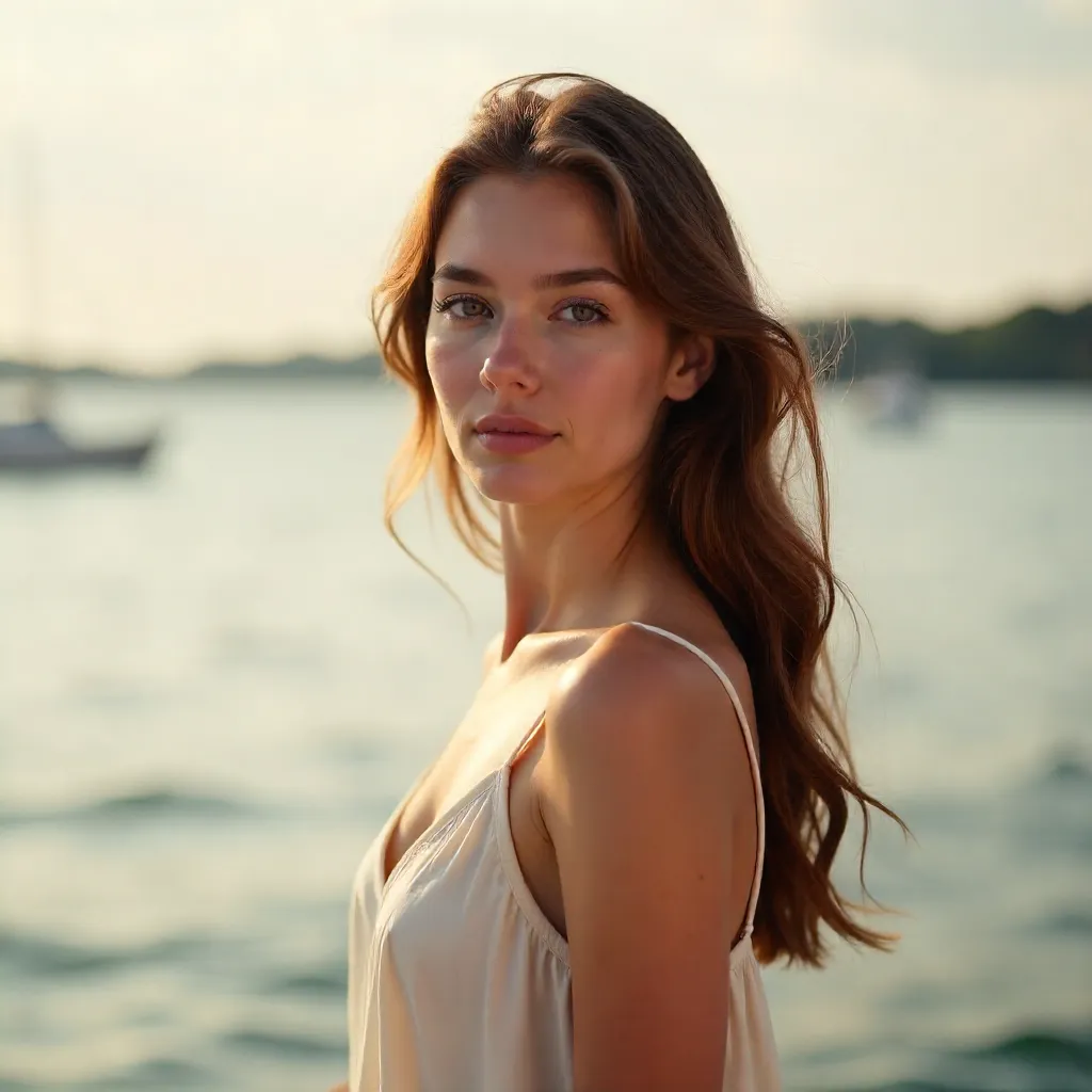 Serene Waterfront Portrait in Soft Daylight