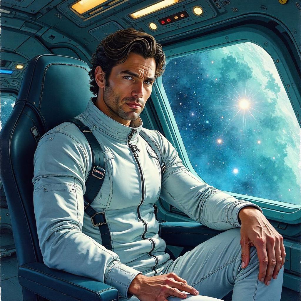 Handsome Astronaut in Watercolor Spacecraft Portrait