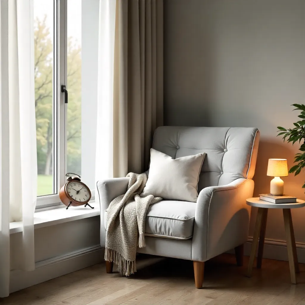 Serene Living Corner: Plush Grey Armchair