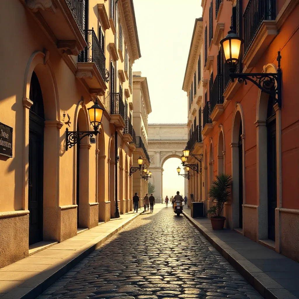 Golden Hour Lamps on Roman Facades