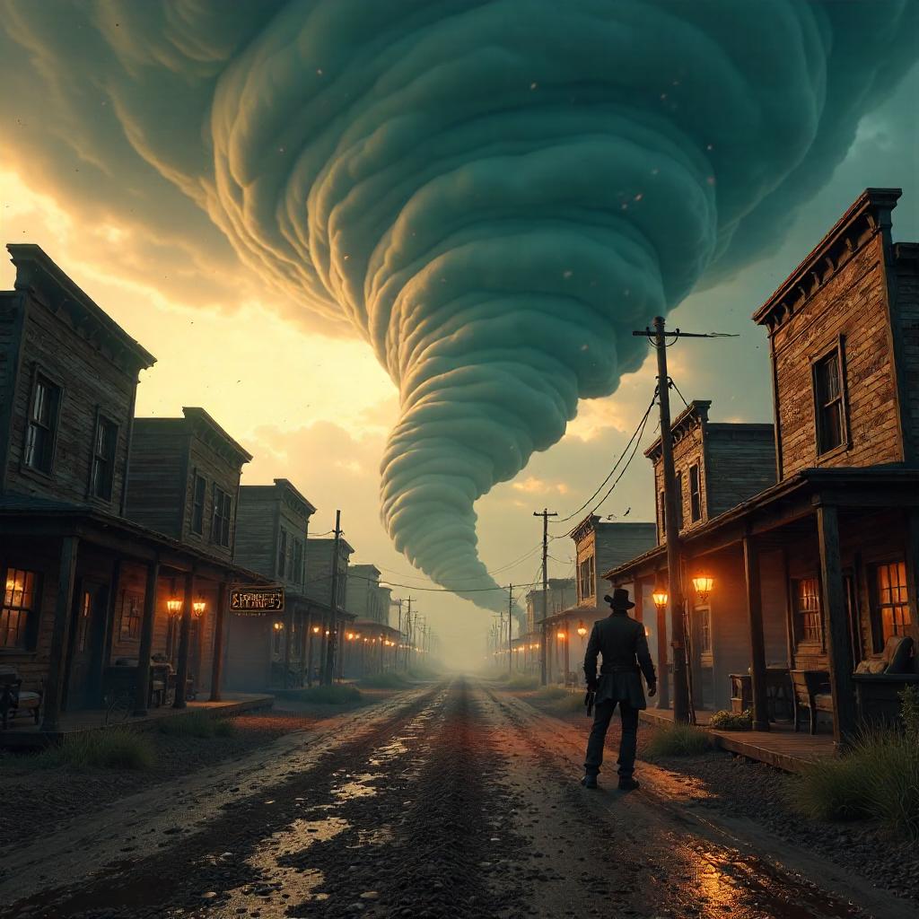 3D Hurricane Over a Wild West Town