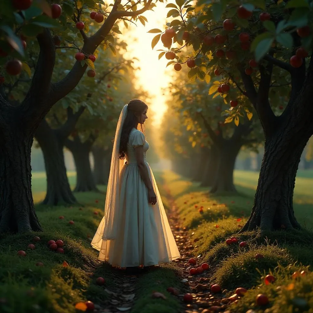 Ghost in an Apple Orchard at Dusk