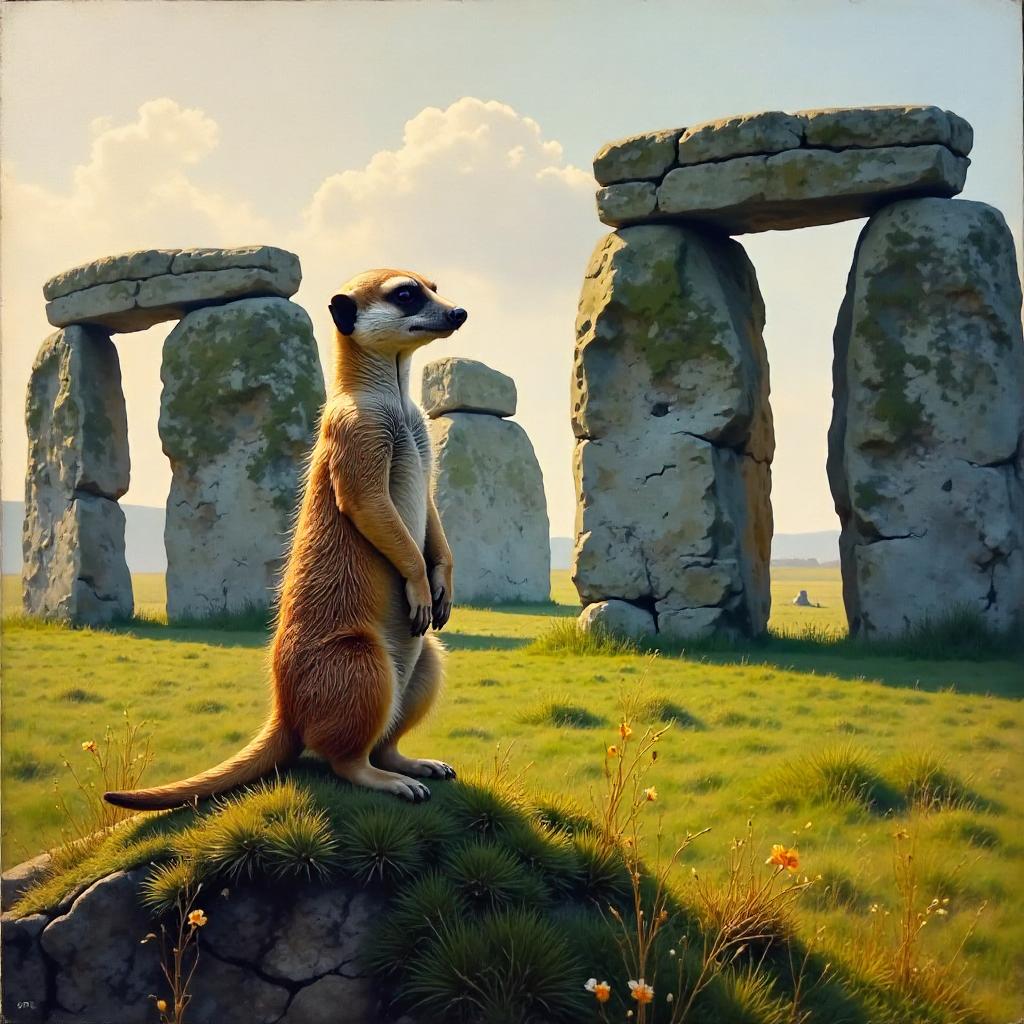 Meerkat at Stonehenge in Oil Painting Style