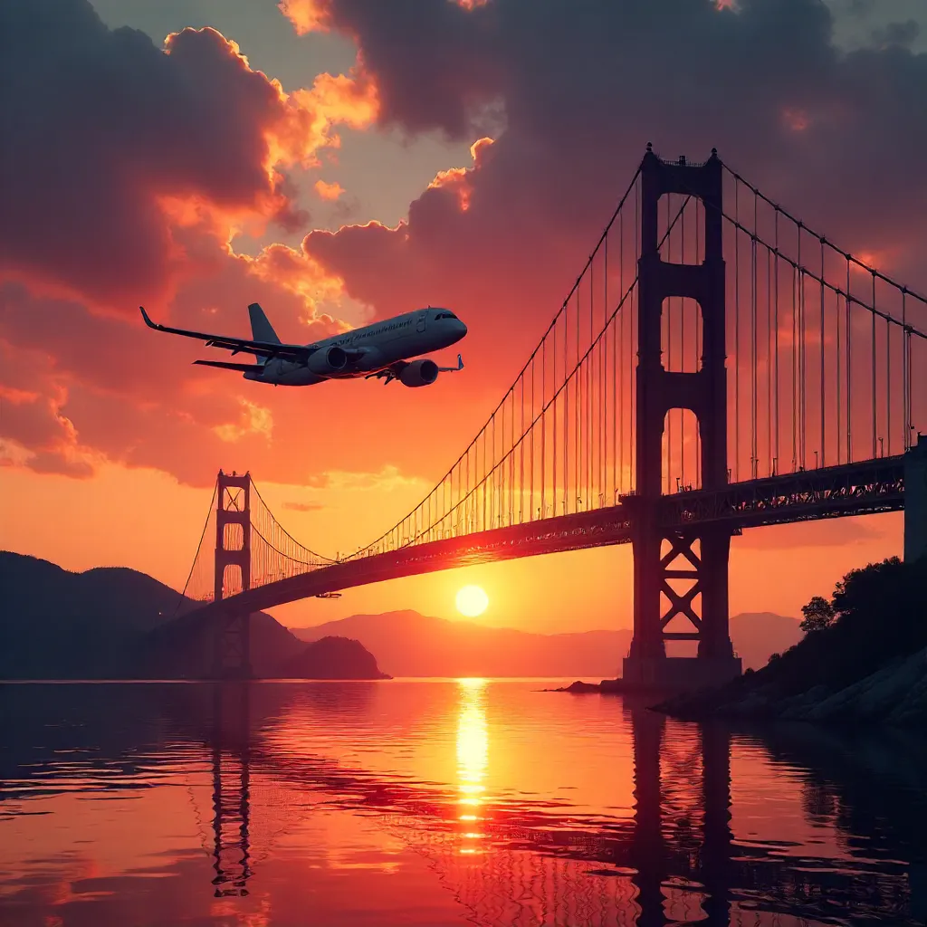 Silhouette Flight: Sunset over Bridge