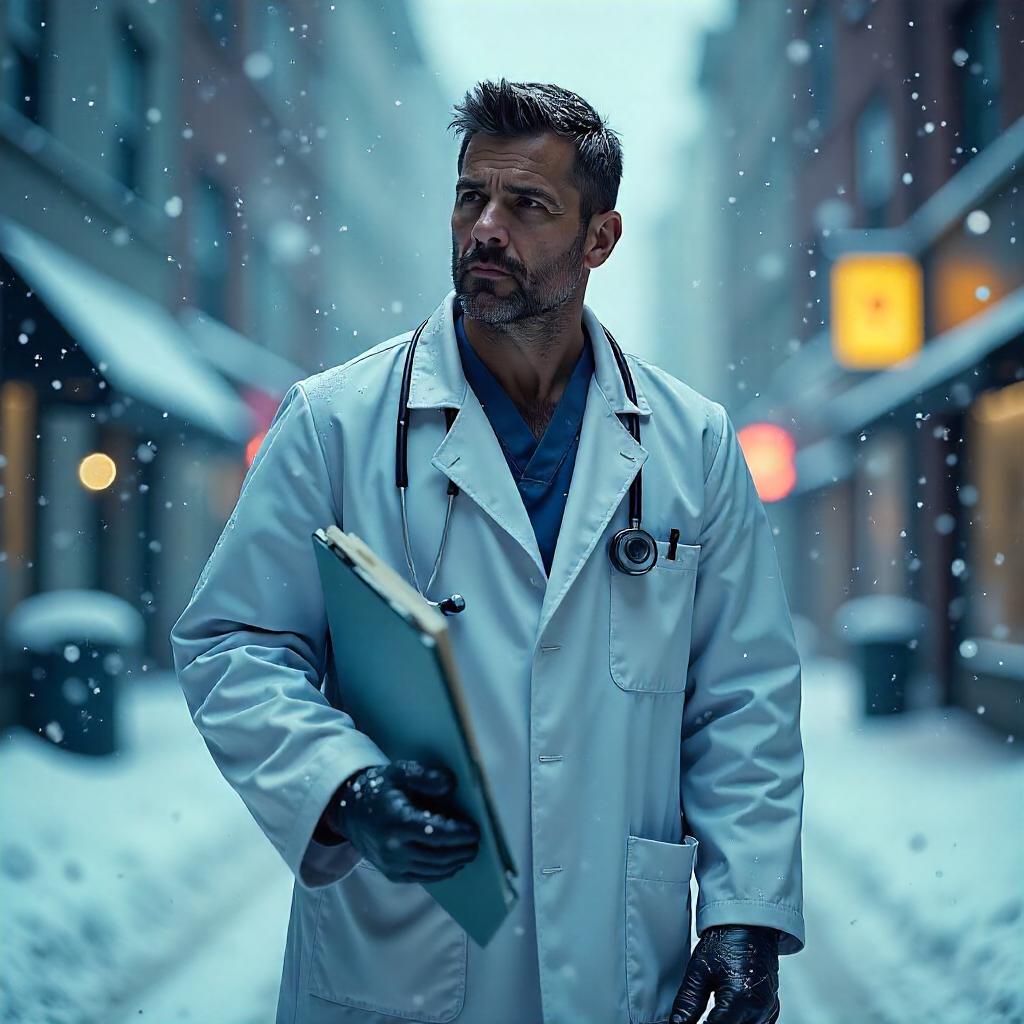 Intense 3D Render: Doctor in a Blizzard