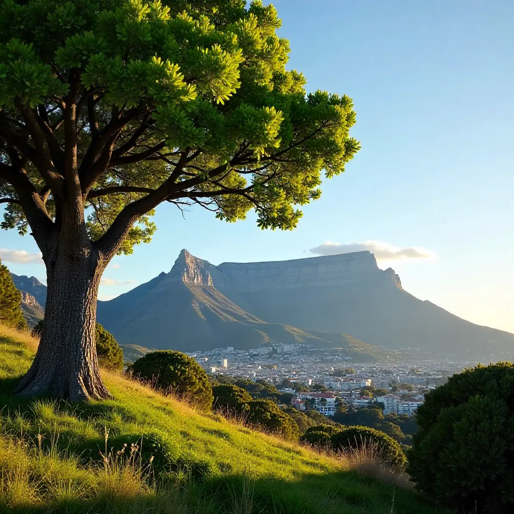Lush Tree Framed by Table Mountain, Cape Town