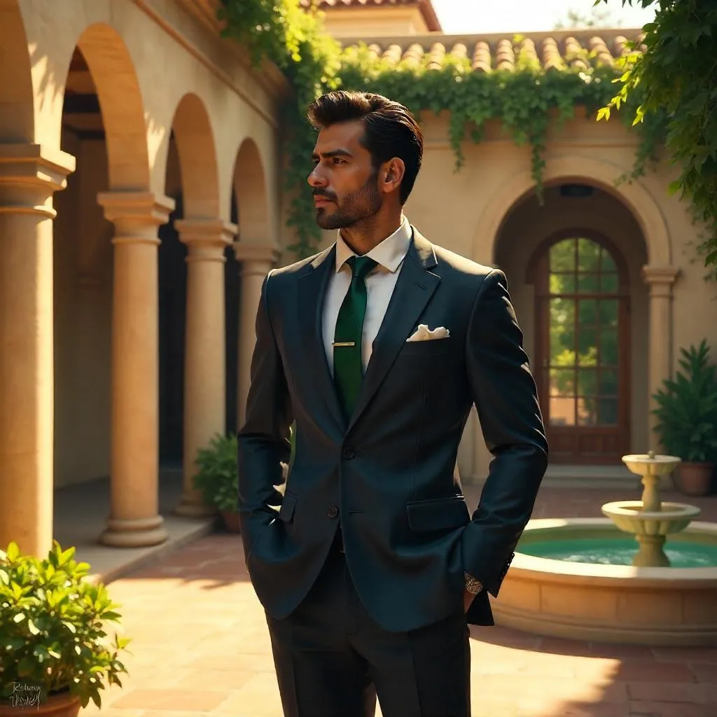 Elegant Latino Man in a Courtyard (Digital Art)