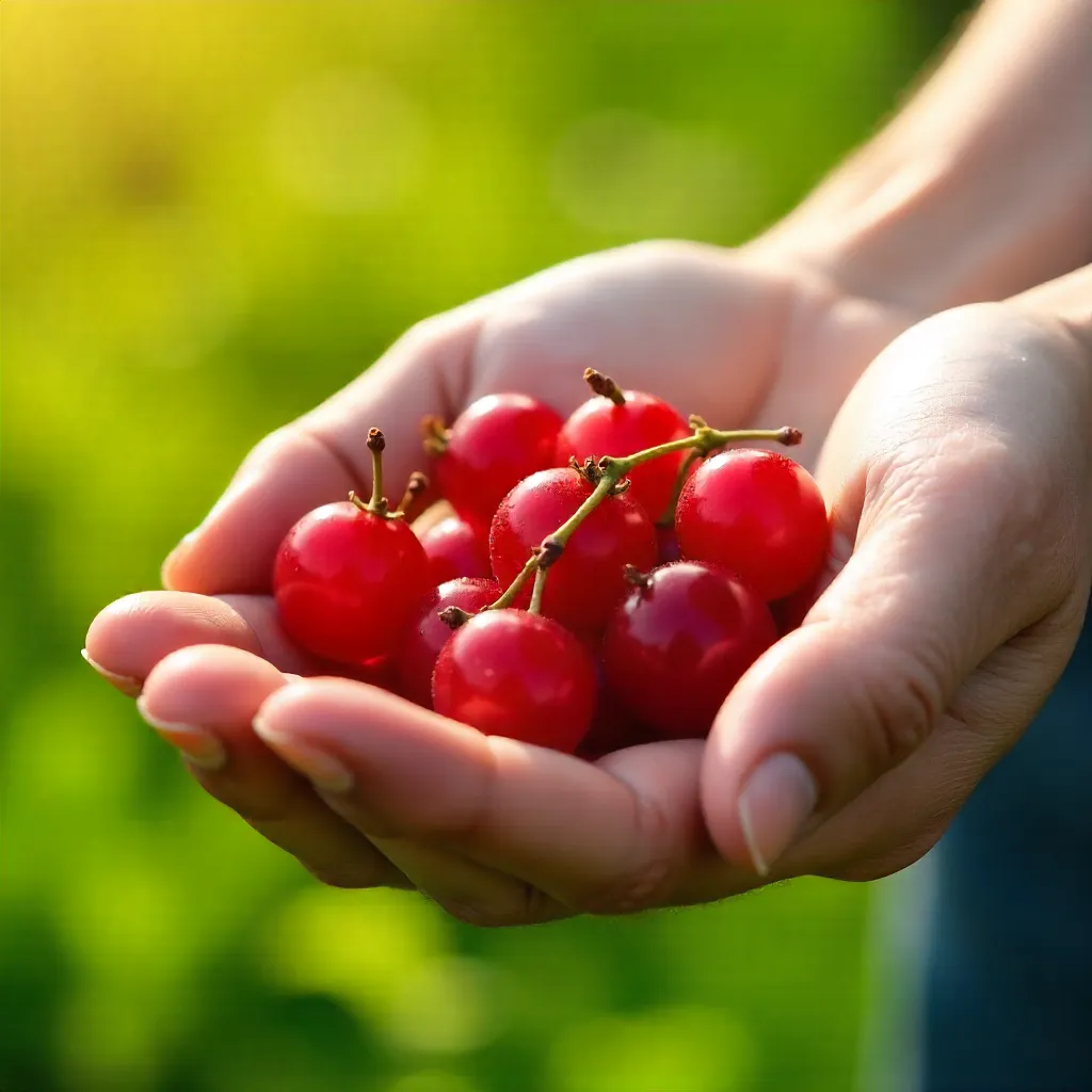 Sunlit Red Currants in an Open Hand