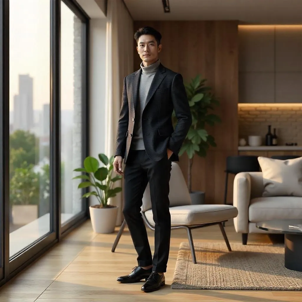 Stylish Asian Man in a Modern Apartment 3D Render