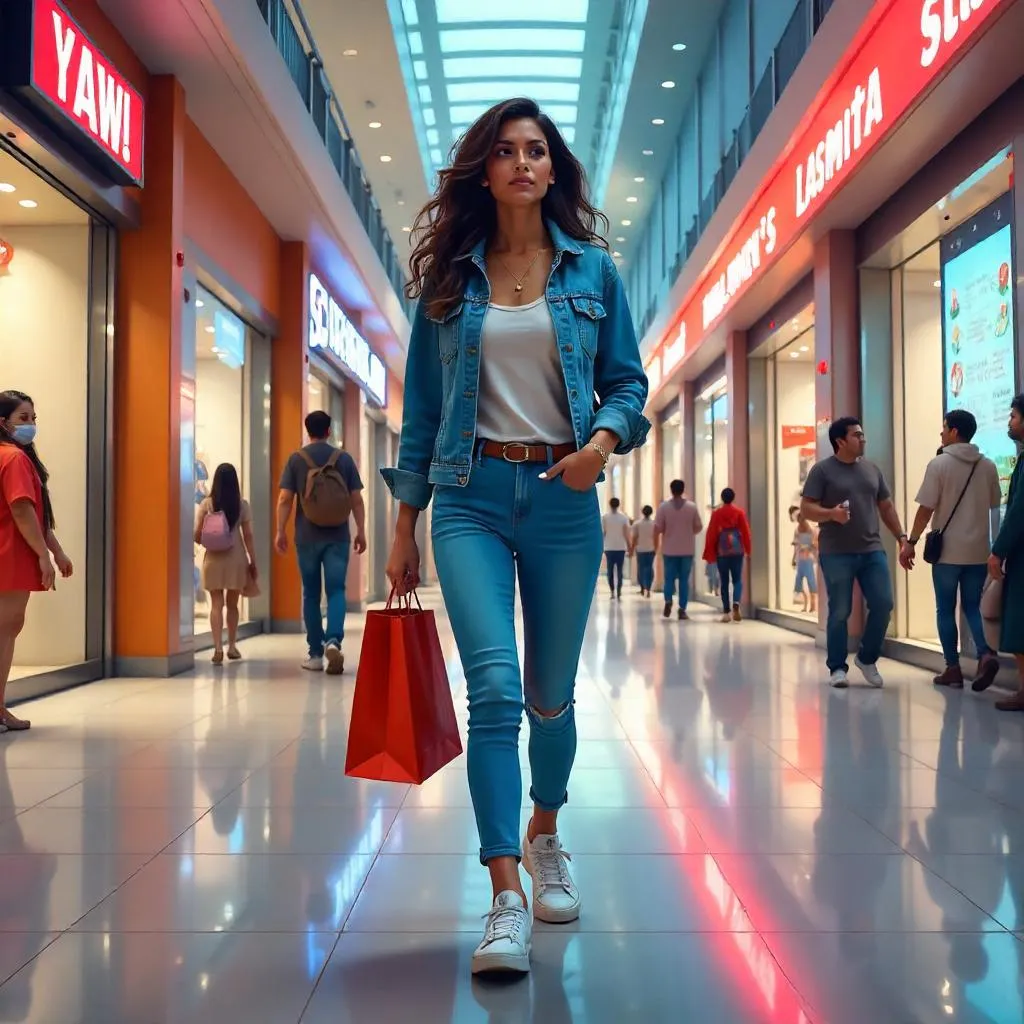 Young Indian Woman in a Modern Shopping Mall