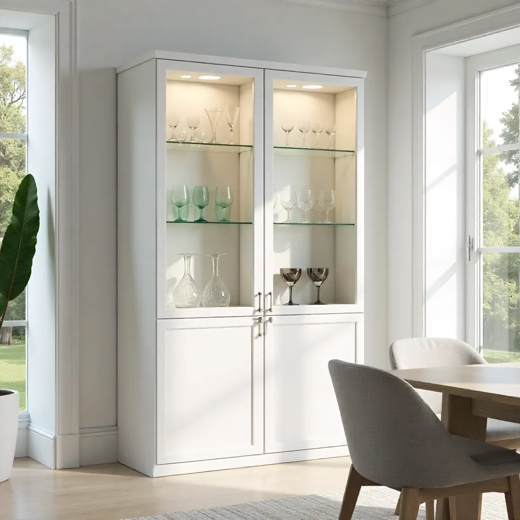 Elegant White Glassware Cabinet in Modern Dining Room