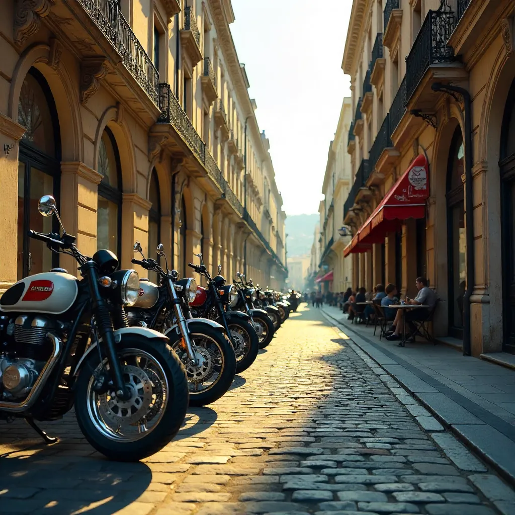 City Street with Motorbikes and Classic Architecture