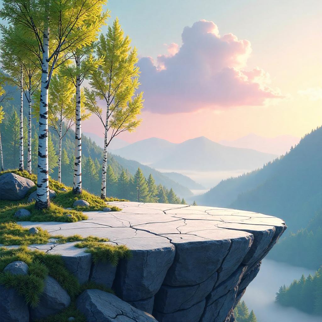 Plateau Above a Birch Forest, Digital Dreamscape