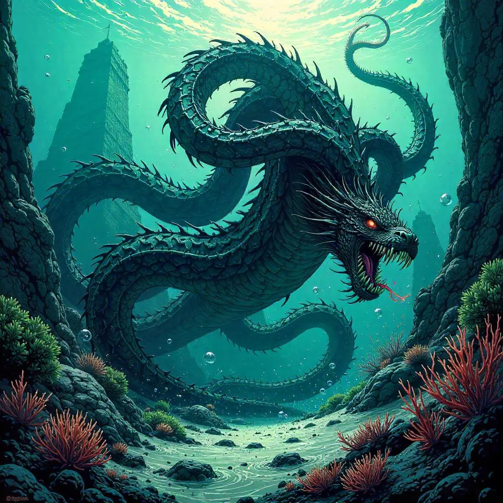 Underwater Hydra: Comic-Book Style Battle