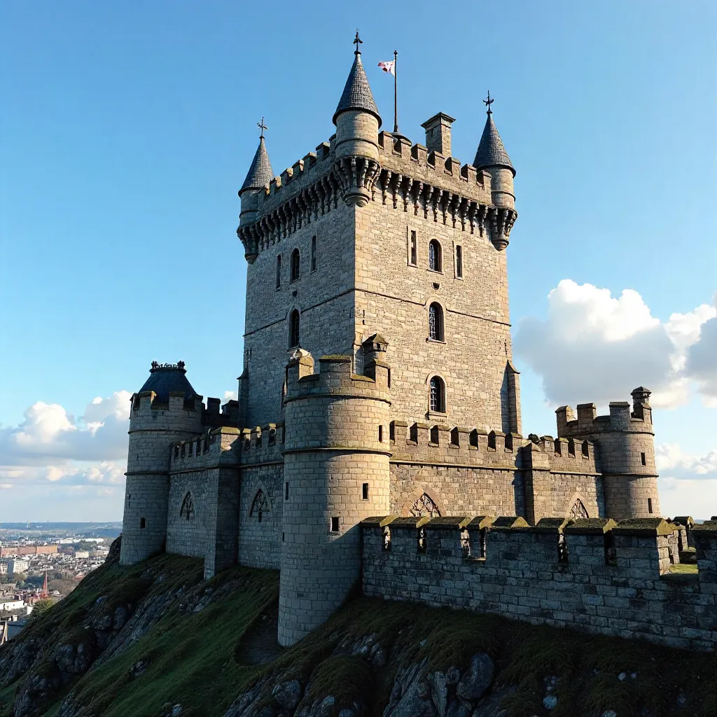 Majestic Edinburgh Fortress Tower under Clear Blue Sky