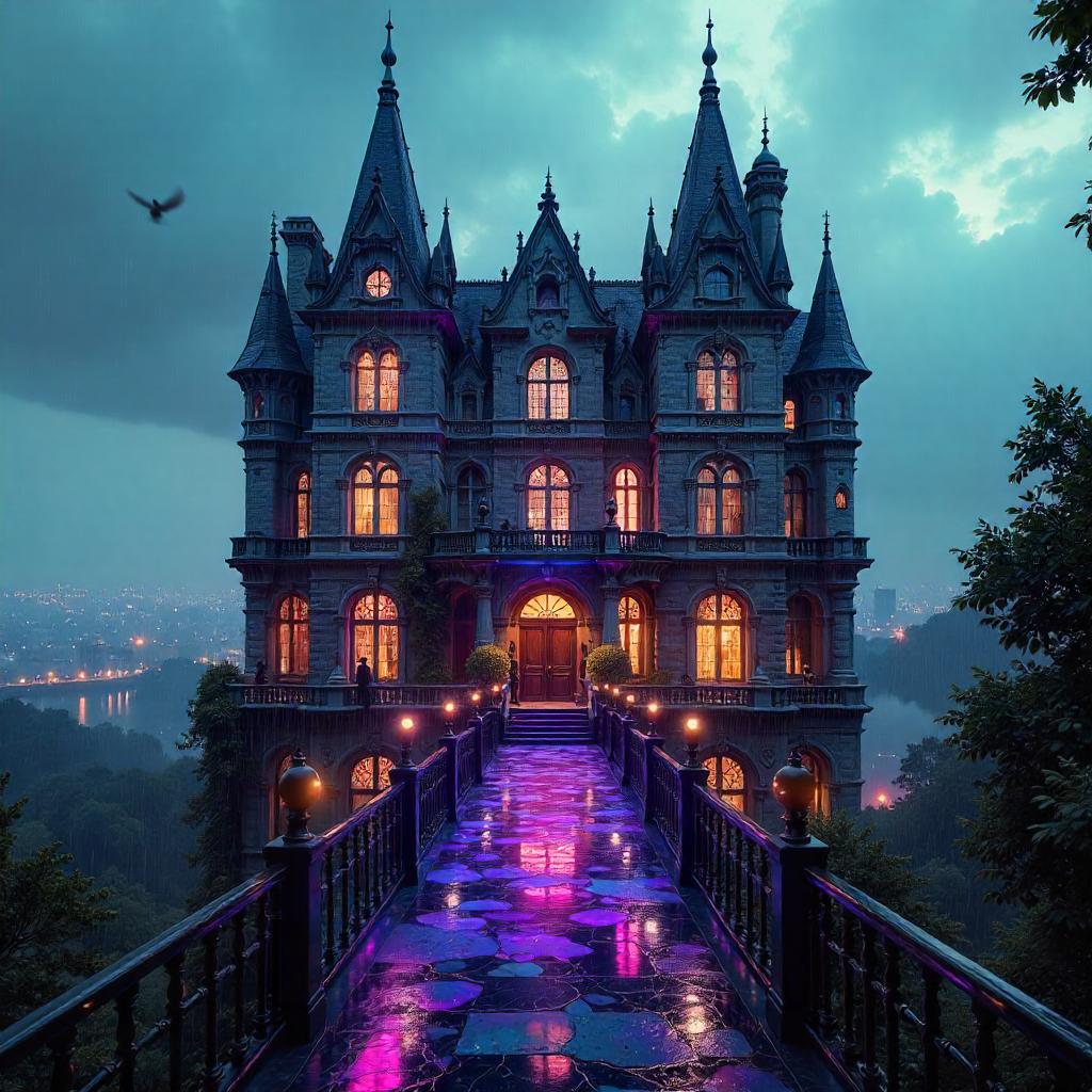 Kaleidoscopic Cyberpunk Mansion