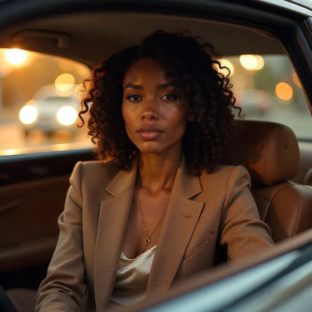 Golden Hour Portrait: Black Woman in a Car