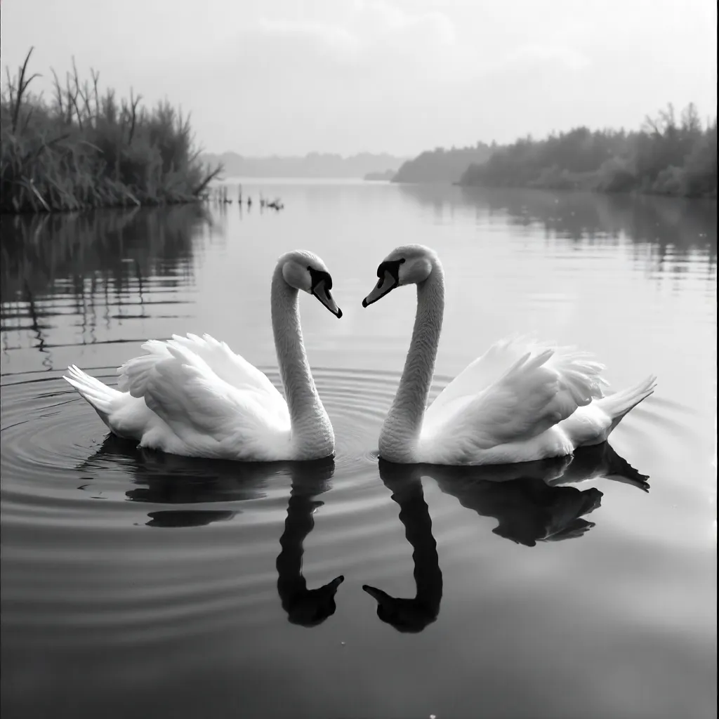 Monochrome Swans on a Serene Lake