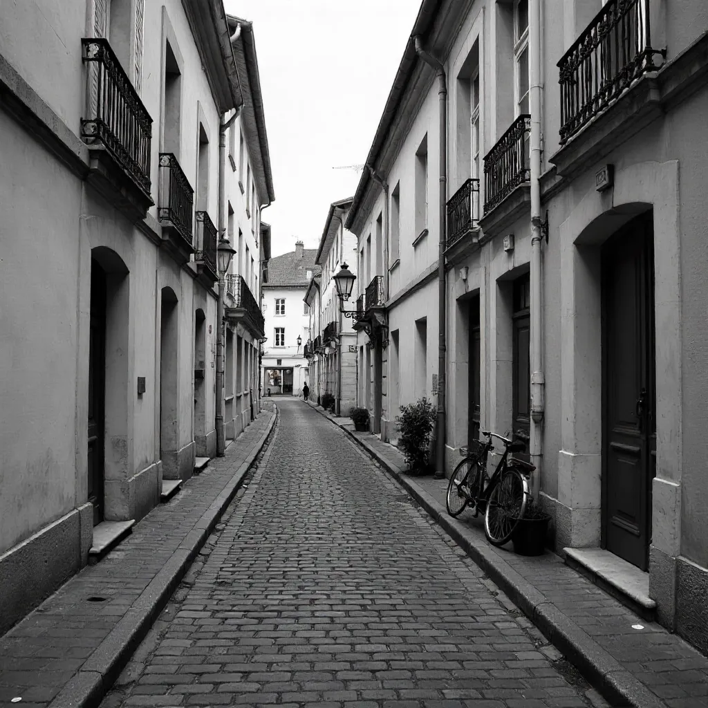 Monochrome Quiet Street in Compiègne at Daylight