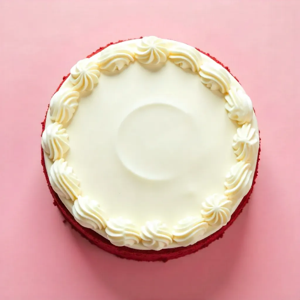 Top-Down Red Velvet Cake on Pink Background
