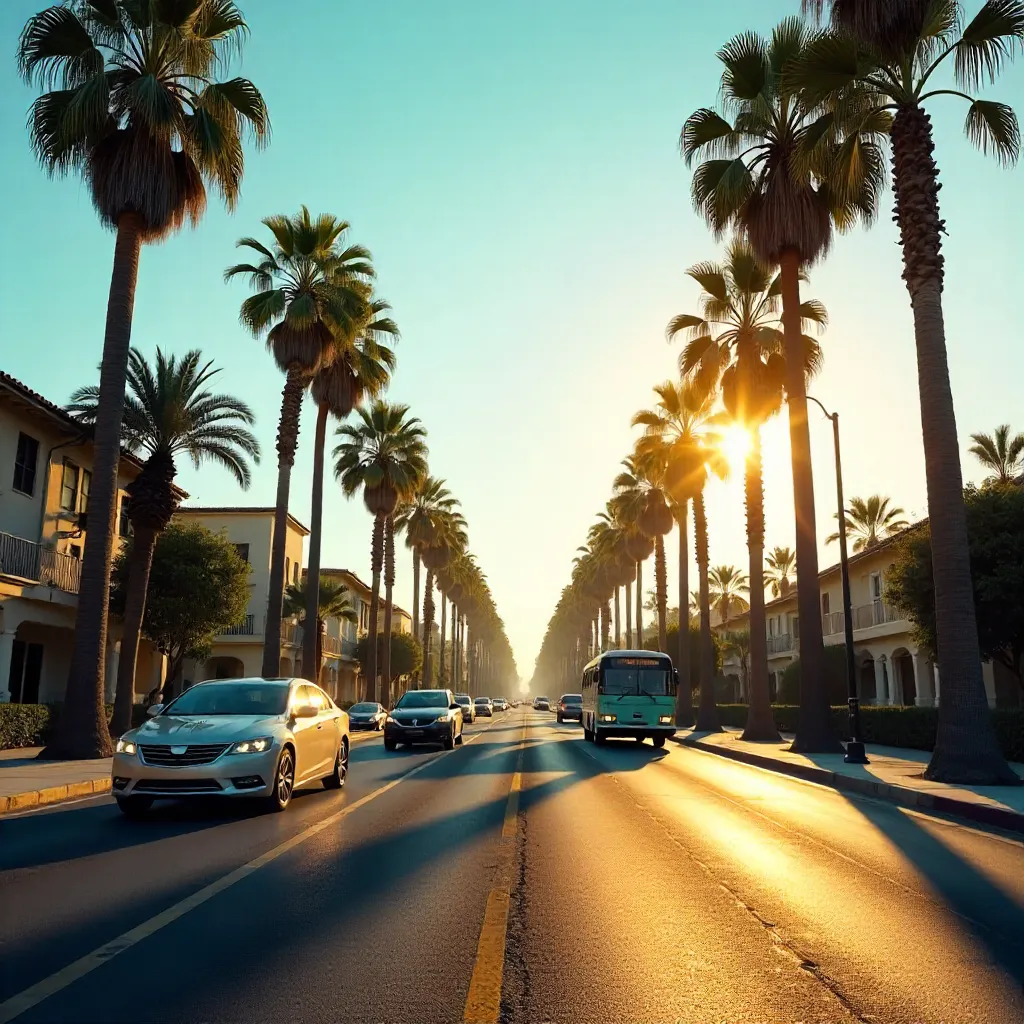 Palm-Lined Sunny Avenue Under Blue Skies