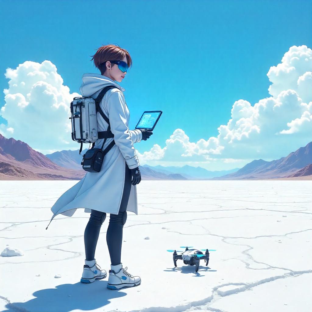 Anime Scientist on a Vast Salt Flat