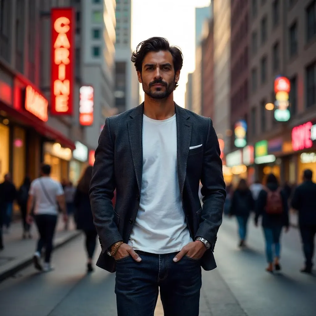 Handsome Latino Man in a Downtown Cityscape