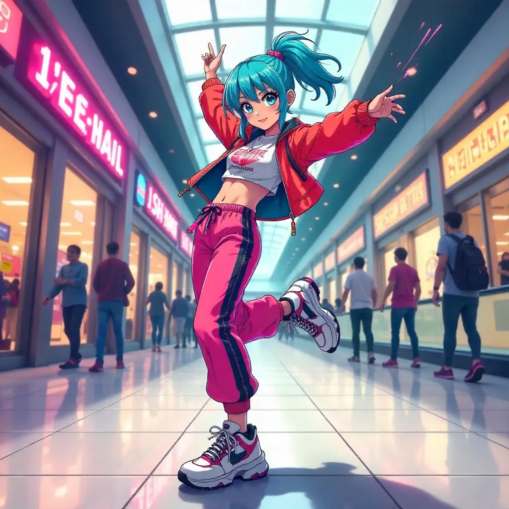 Neon Dancer in the Mall – Anime Style