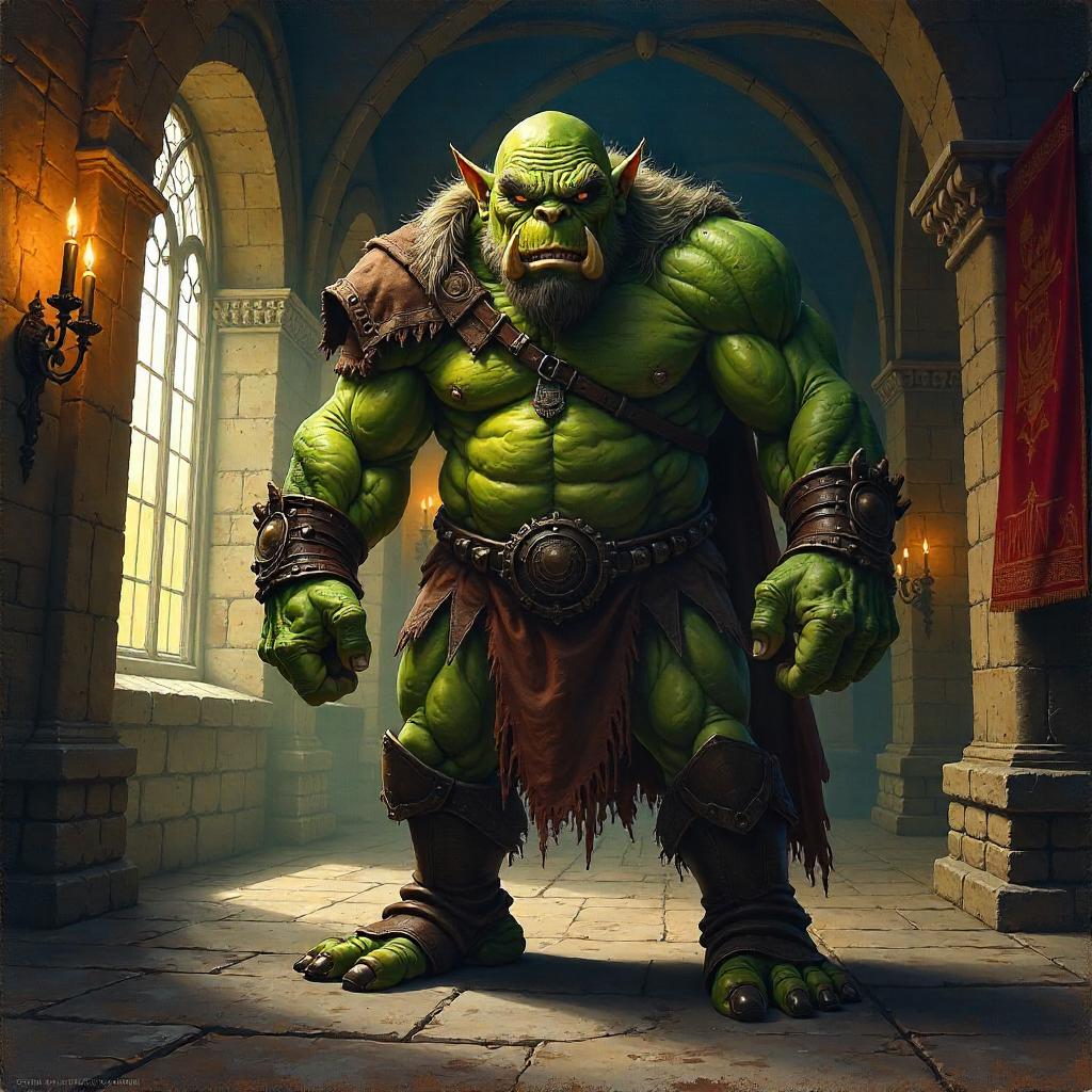 Ogre in a Medieval Castle - Oil Painting
