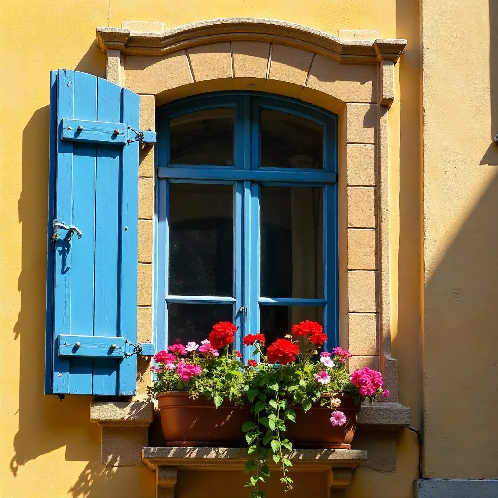 Ornate Aix-en-Provence Window with Blooming Flowers