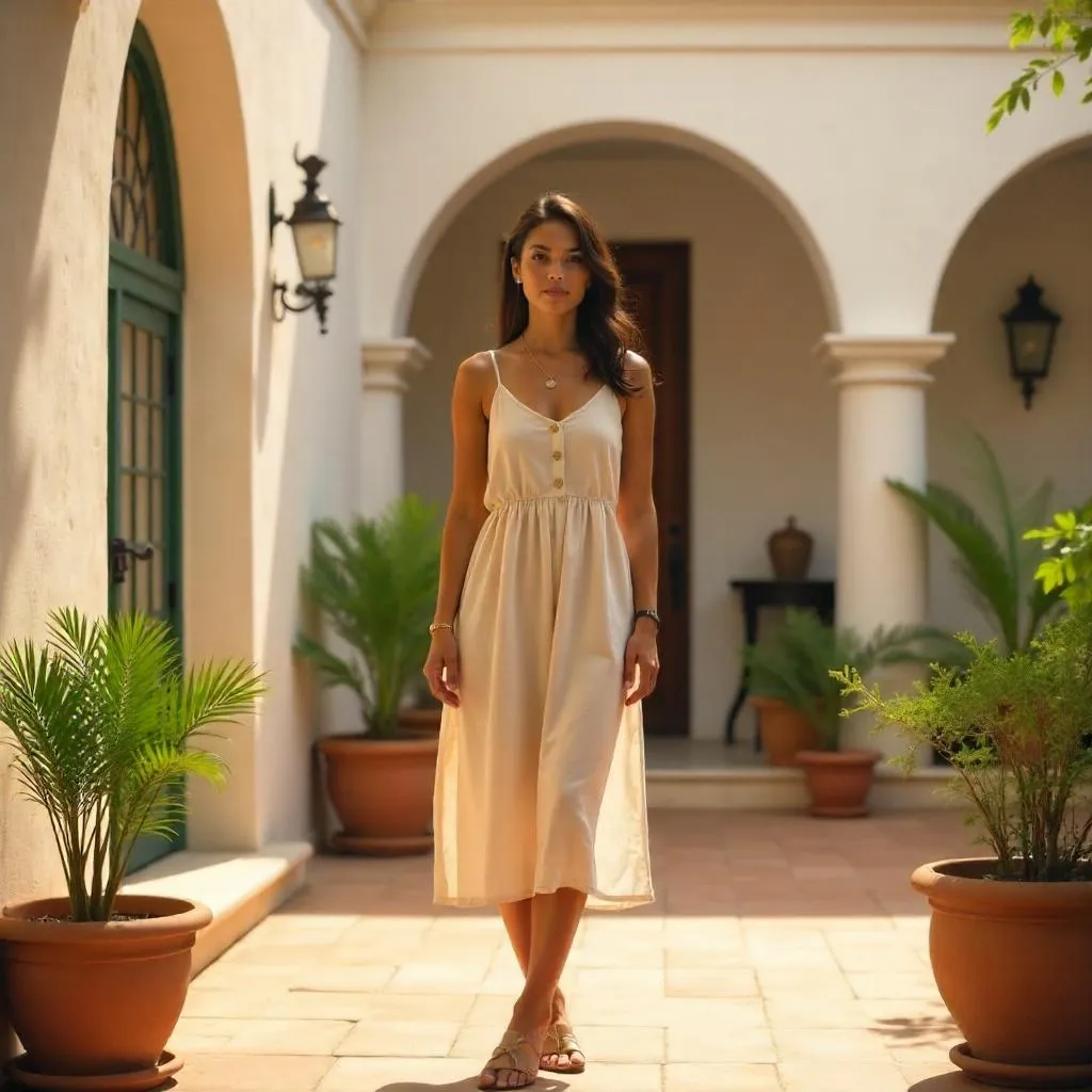 Photorealistic Latina Woman in a Sunlit Villa