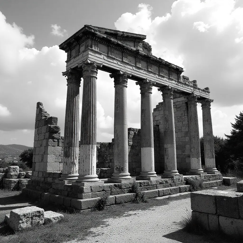 Monochrome Roman Temple Ruins with Imperial Columns