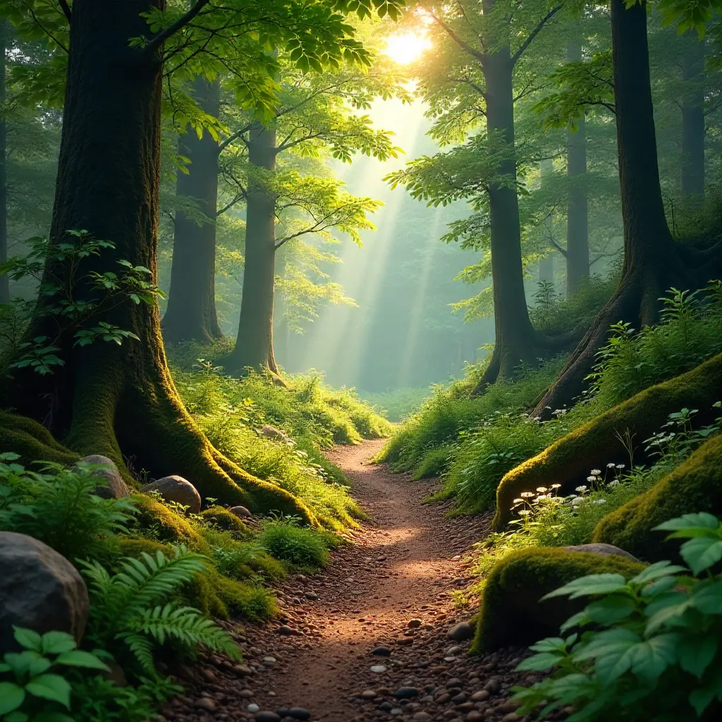 Tranquil Forest Path Through Lush Greenery