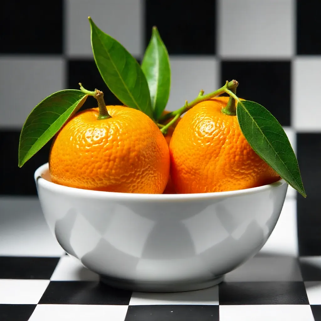 Two Tangerines in a Checkered Fresh Still Life