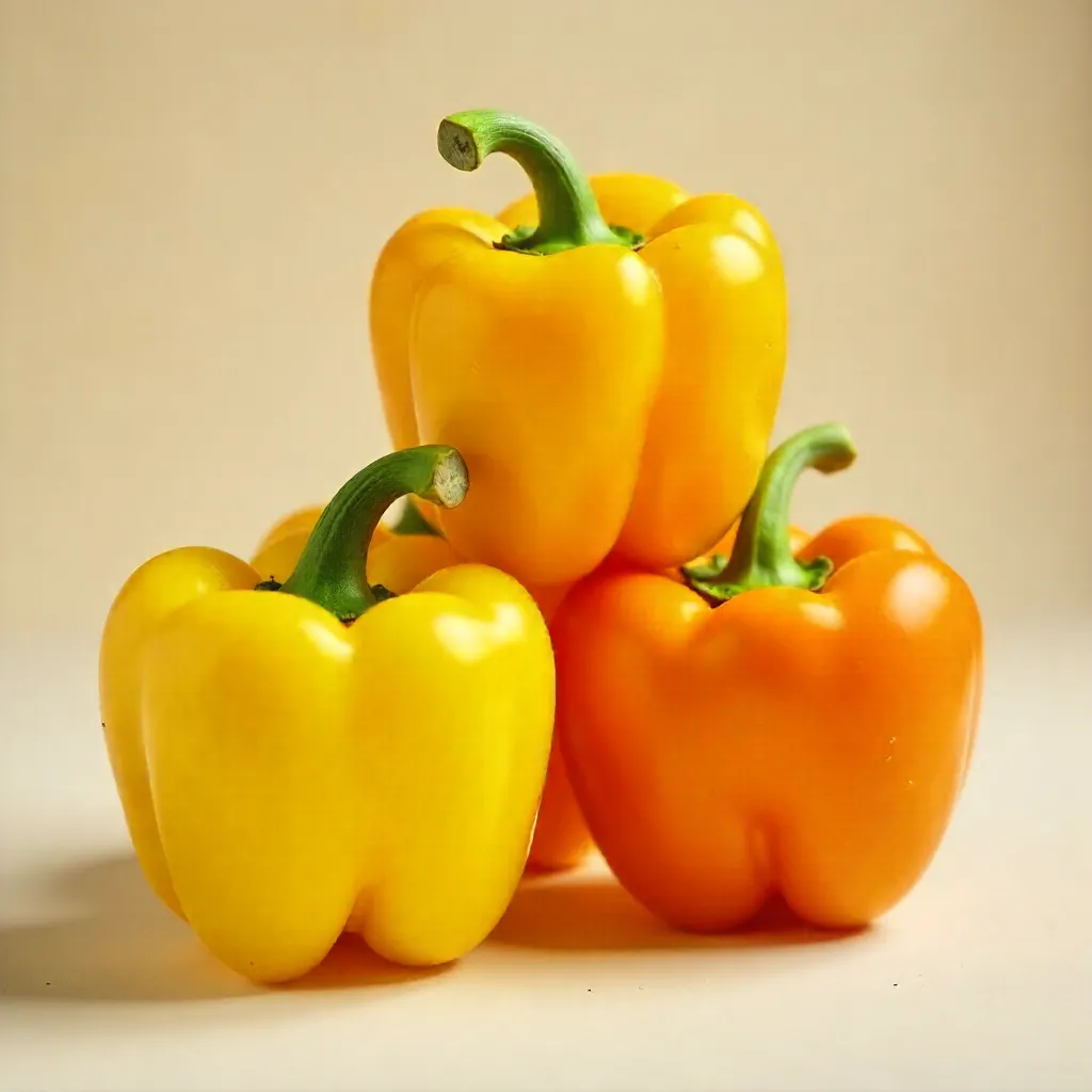 Vibrant yellow and orange bell peppers stacked