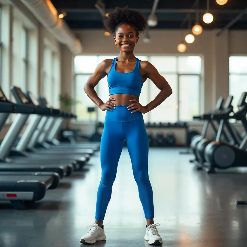 Cheerful Black Girl in a Bright Gym - Photorealistic