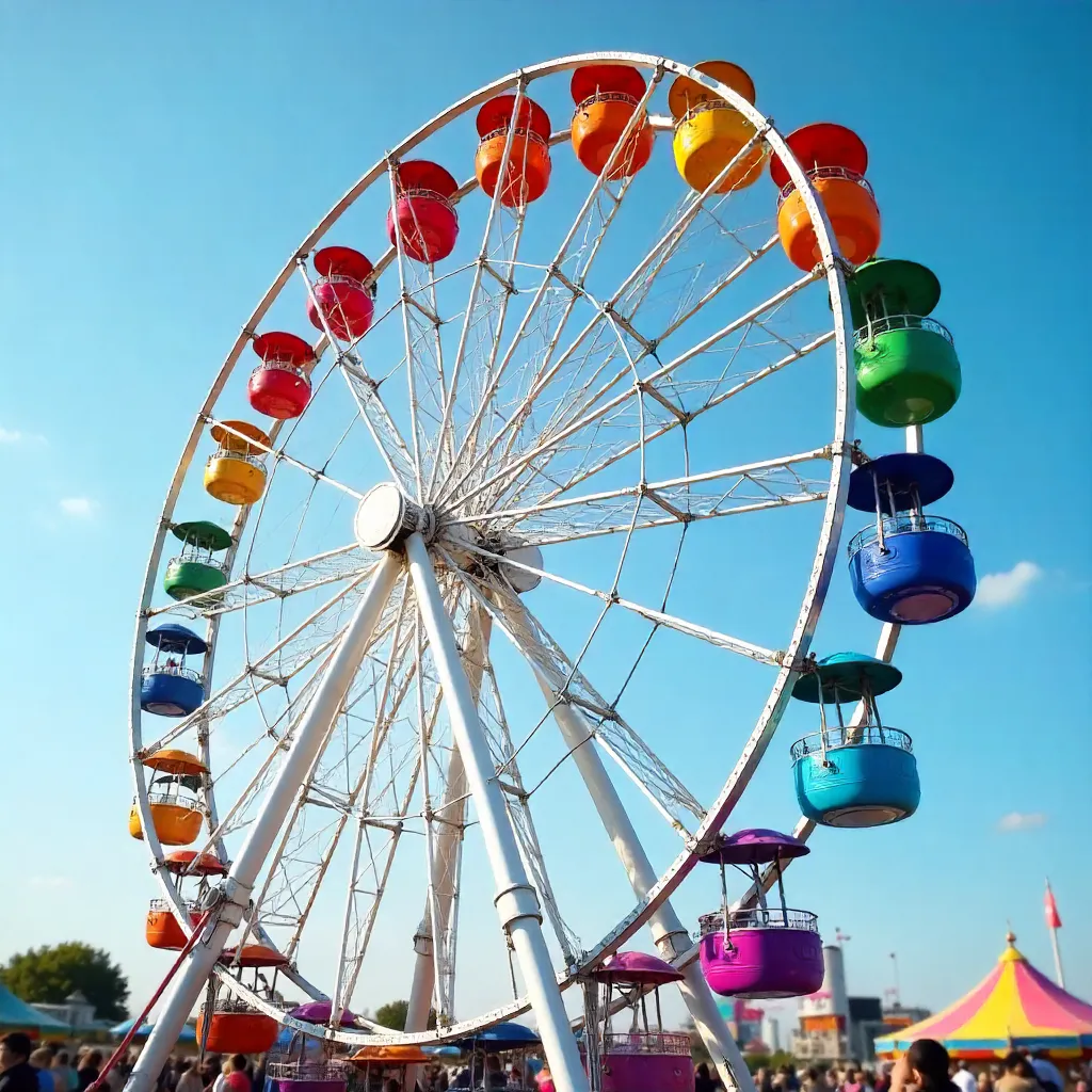 Vibrant Ferris Wheel Under Clear Blue Sky