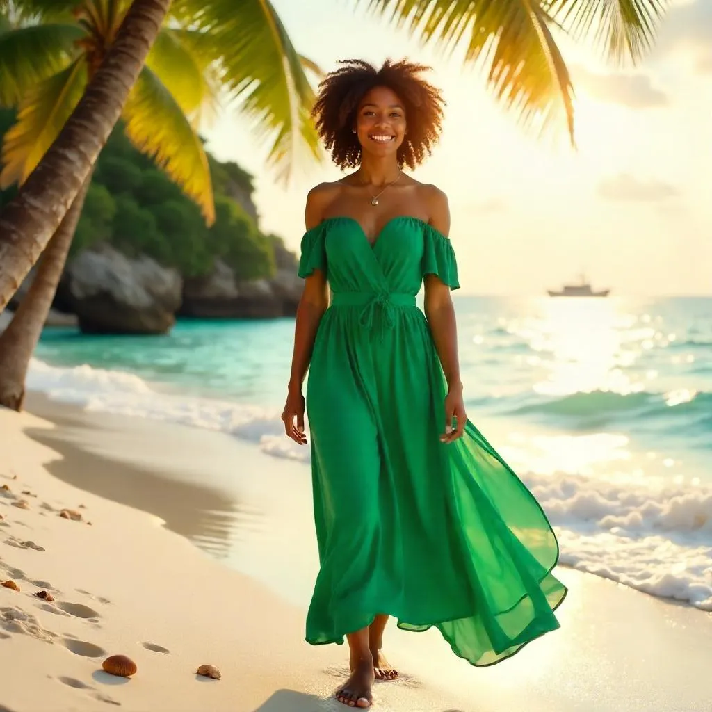 Photorealistic Portrait of a Young Black Woman in a Tropical Paradise