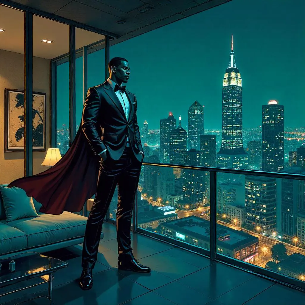 Penthouse Hero: Handsome Black Man in Comic Style