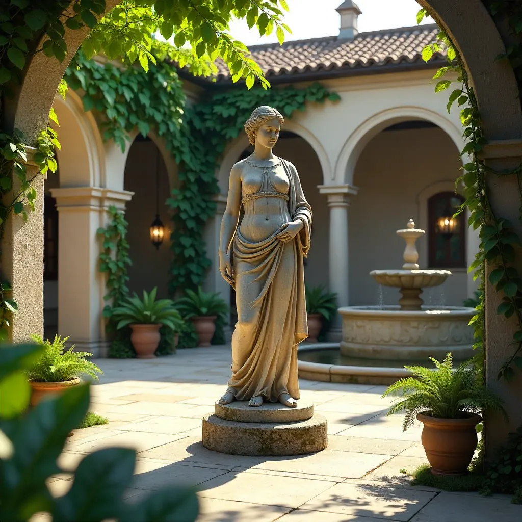 Serene Stone Statue in a Classic Courtyard
