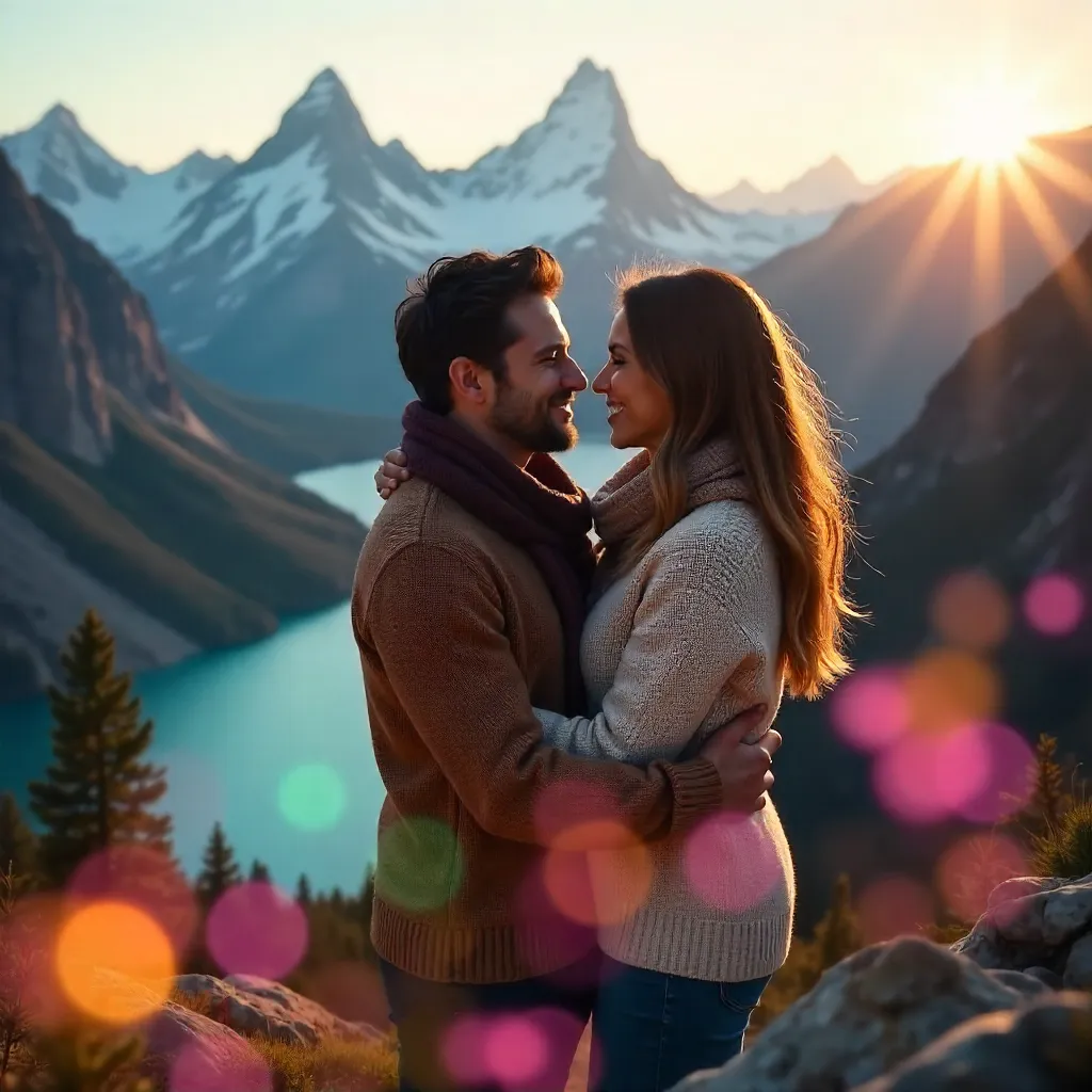 Romantic Embrace in Mountain Bokeh