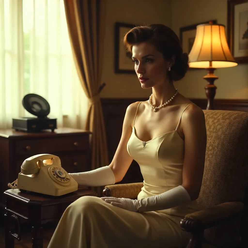 Nostalgic Style: Woman with Rotary Phone