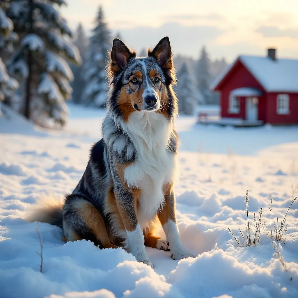 Elegant Aussie Shepherd on a Frosty Swedish Winter