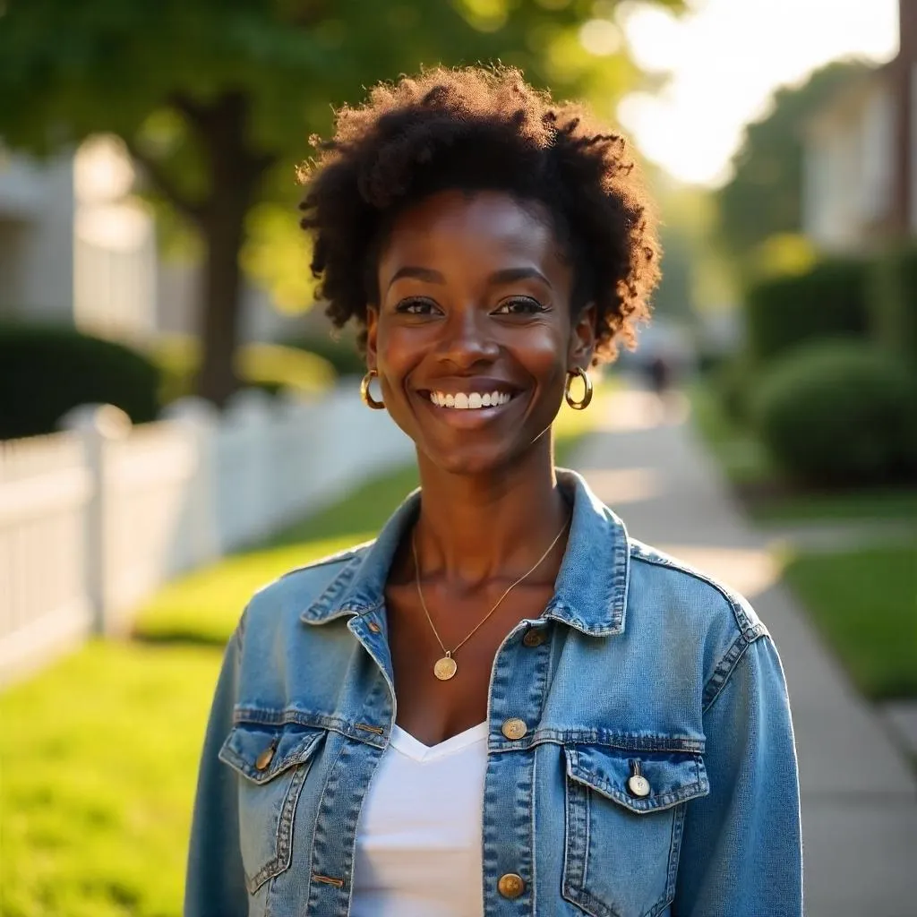 Photorealistic Portrait of a Black Woman in Suburban Neighborhood