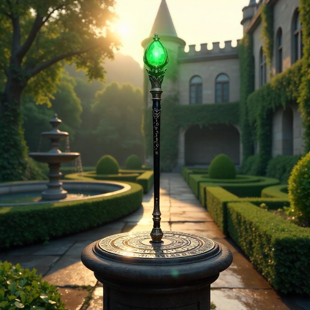 Enchanted Wand in a Castle Garden – 3D Render