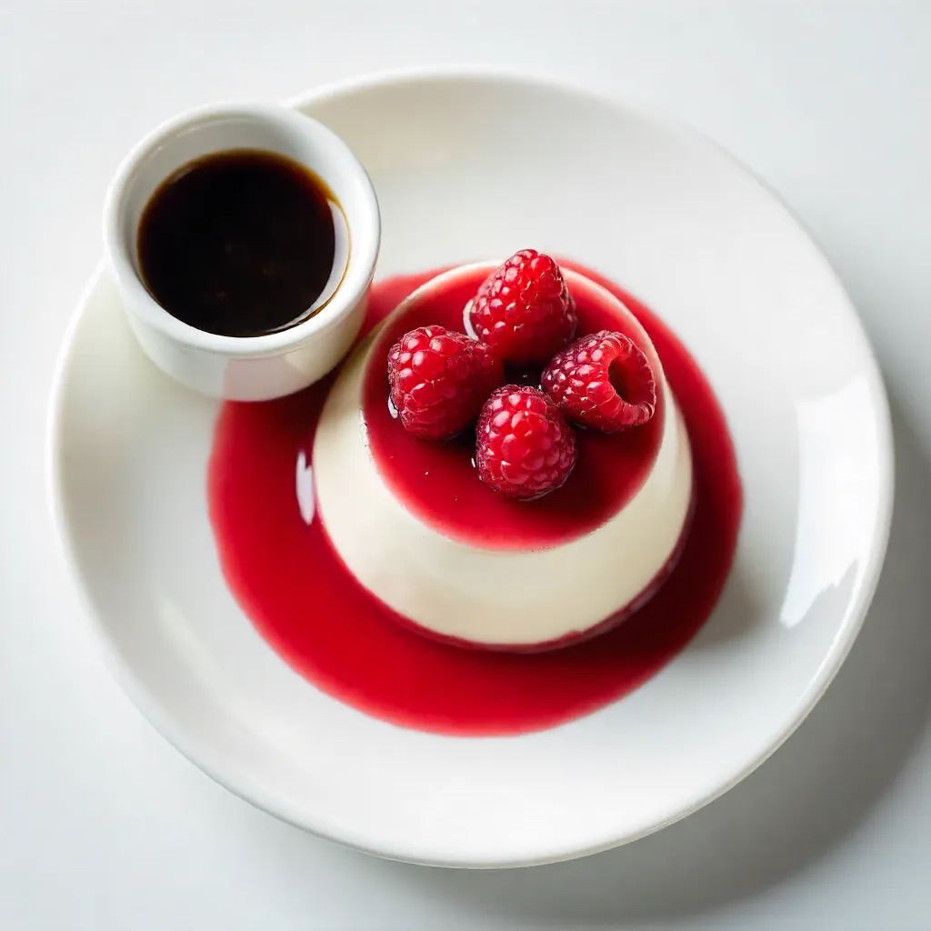 Raspberry Panna Cotta with Coffee on White