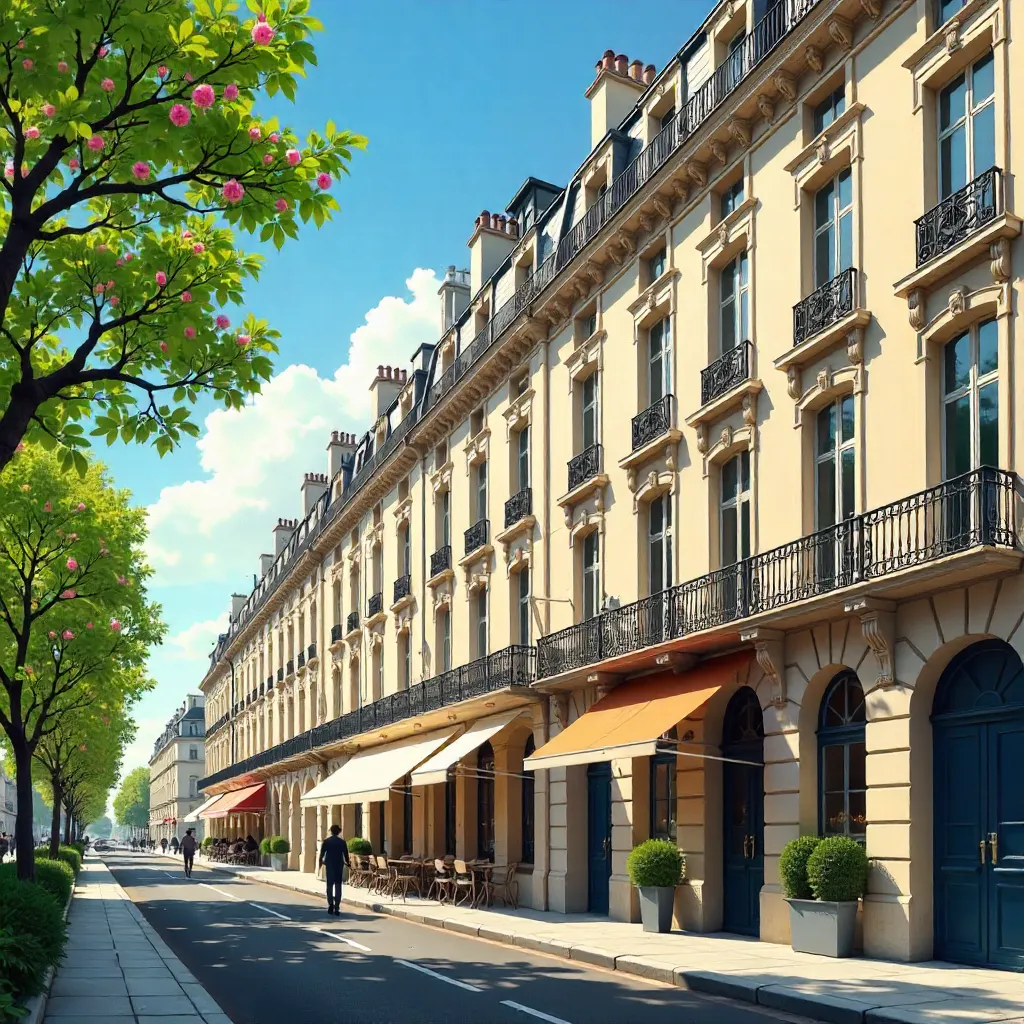 Elegant Parisian building in spring bloom
