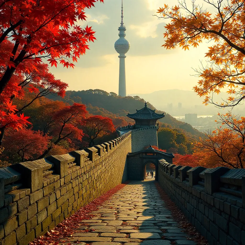Autumn Namsan Tower Amid Fortress Walls